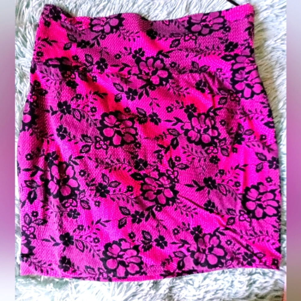 Ambiance Pink and Black Floral Mini Skirt